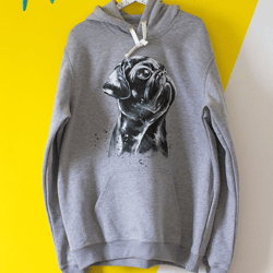 black pug hoodie and sweatshirt, custom hand painted sweater, pet owner gift for dog mom, dog portrait