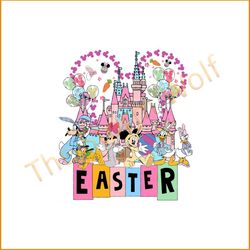 easter bunny mickey and friend happy easter day disney castle svg