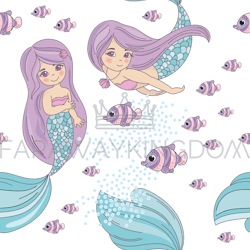 mermaid fish cartoon vector illustration seamless pattern