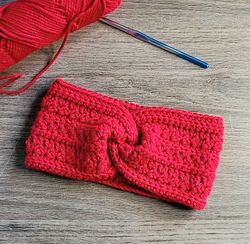 women's red crochet textured earwarmer, handmade twist headband, winter earwarmer, hair accessories, headband, earwarmer