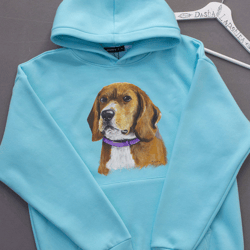 beagle turquoise hoodie and sweatshirt, custom hand painted sweater, pet owner gift for dog mom, dog portrait