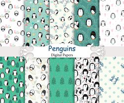 seamless patterns with penguins.