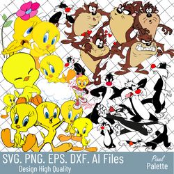 looney tunes svg bundle, looney clipart svg, looney birthday cut files, baby looney, taz tweety sylvester, cartoon svg