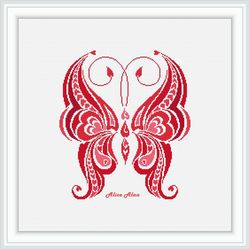 cross stitch pattern insect butterfly silhouette hearts ornament monochrome red  wings counted crossstitch patterns pdf