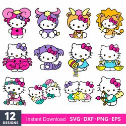 hello kitty zodiac svg bundle svg, horoscope svg, astrology svg, cricut, silhouette vector cut file