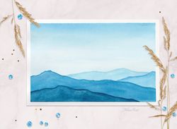 original blue ridge painting mountains painting postcard original watercolor painting blue mountains landscape 4x6