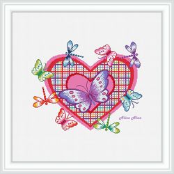 cross stitch pattern checkered heart butterflly dragonfly rainbow butterflies dragonflies counted crossstitch patterns