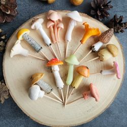 miniature mushrooms, fairy garden terrarium, funny plant stakes