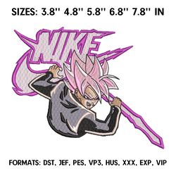 nike goku black super saiyan rose embroidery design file, dragon ball anime embroidery design, anime pes design brother