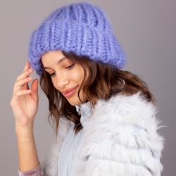 thick mohair takori hat. light blue color