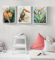 tropical birds wall art set - digital file that you will download