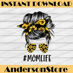 sunflowers mom life mom skull bun hair sunglasses headband happy mother's day png sublimation design