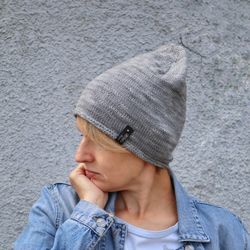 merino wool hat, spring knit beanie, grey women and men hat, hand dyed hat, grey merino beanie