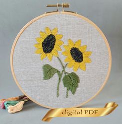 sunflowers pattern pdf embroidery, easy embroidery diy