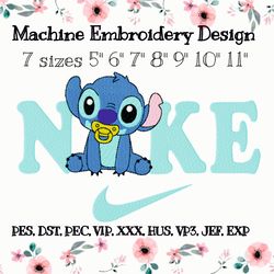 little cute stitch with nike embroidery design