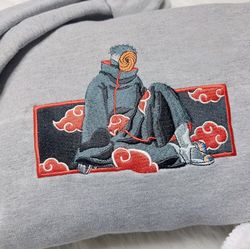 obito embroidered crewneck, naruto shippuden embroidered sweatshirt, inspired embroidered manga anime hood