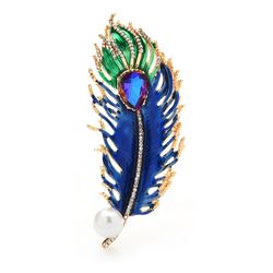 crystal peacock feather brooch, statement jewelry pin