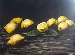 painting lemons yellow fruits still life acrylic painting original art wall painting