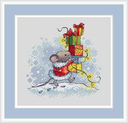 christmas cross stitch pattern christmas gift cross stitch pattern mouse cross stitch pattern winter cross stitch