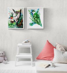 birds nursery wall art printable set of 2 - digital file that you will download