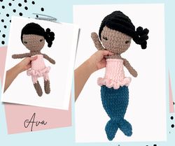 ava the ballerina mermaid with removable tail crochet pattern, plushie mermaid, pattern only