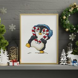 penguin cross stitch pattern, christmas cross stitch, baby penguin needlepoint pattern, instant download pdf file, chris