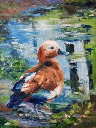duck painting original oil painting bird art original mallard painting pond painting animal painting landscape