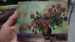 red roses in a vase art still life with roses painting 5*7 inch flower art