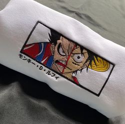 monkey d. luffy embroidered crewneck, one piece embroidered sweatshirt, inspired embroidered manga anime hoodie