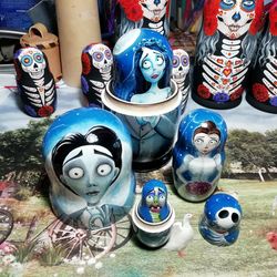 cartoon painting corpse bride halloween decorations corpse bride decor russian matryoshka corpse bride nesting doll