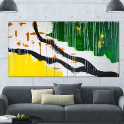 abstract yellow green original acrylic painting on canvas extra large artwork modern wall decor panoramic wall art