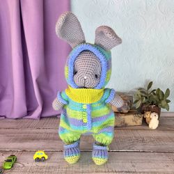 easter bunny, stuffed plush bunny toy in overalls for kids