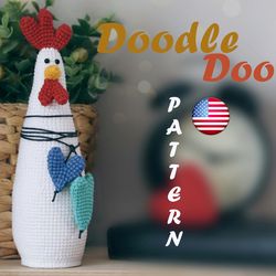 easter hen rooster crochet pattern - amigurumi crochet chicken cockerel - crochet animals -  doodle doo