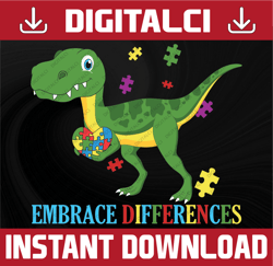 embrace differences svg - dinosaur autism puzzle svg - dino disability autism svg - rainbow heart equality png -t-rex