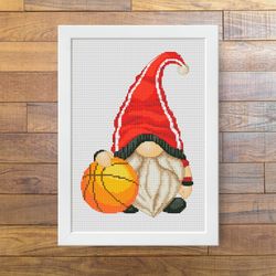 basketball player gnome, cross stitch pattern, sport cross stitch, counted cross stitch, basketball cross stitch