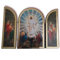 the resurrection of jesus christ | orthodox icon triptych | wooden icon | free shipping