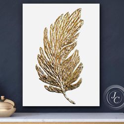 gold feather abstract painting modern wall decor gold and white wall art on canvas textured artwork