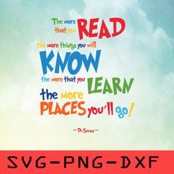 he more that you read the more that you will know svg, dr seuss quotes svg,png,dxf,cricut,cut file,clipart