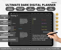 digital planner, goodnotes planner, ipad planner, notability planner, dated digital planner,  dark 2023 digital planner