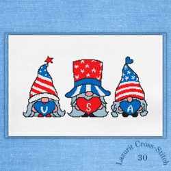 gnomes patriotic cross stitch pattern