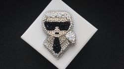 karl lagerfeld  brooch, karl lagerfeld jewelry, beaded brooch, handmade brooch, fashion brooch, unisex brooch