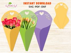 flower bouquet packaging template, flower bouquet package gift, valentine package gift, svg dxf pdf, cricut, a4-a3 sheet