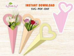 flower package heart template, flower package gift, valentine package gift, svg dxf pdf, cricut, instant download