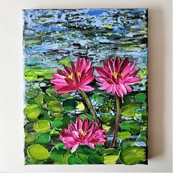 pink lotus flower painting textured wall art canvas artwork