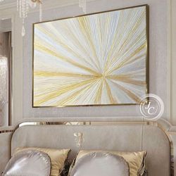 gold rays abstract wall art textured painting original art on canvas modern abstract painting above bed decor