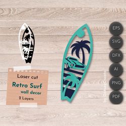 3d layered svg, surf wall art, retro summer laser cut file