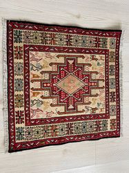 vintage turkish doormat - soumak silk doormat - small oushak rug 20x20 inches
