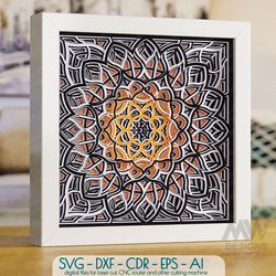 3d svg mandala, 3d shadow box svg floral mandala - m129