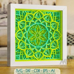 shadow box svg mandala, multilayer svg mandala, 3d shadow box svg floral mandala - m130