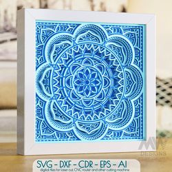 3d svg layered mandala, 3d mandala pattern shadow box mandala svg dxf - m140